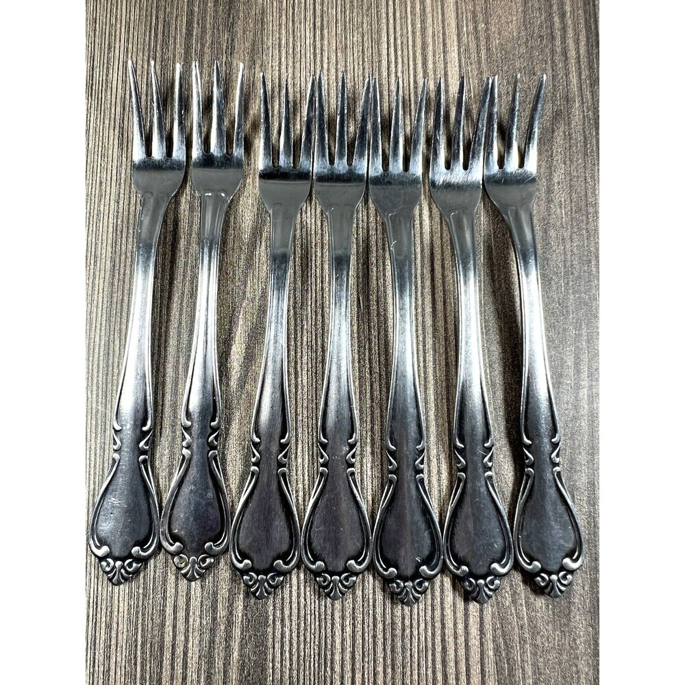 7 LITTLE FORKS 5 3/8" AMCREST Creon seafood cocktail dessert STAINLESS STEEL